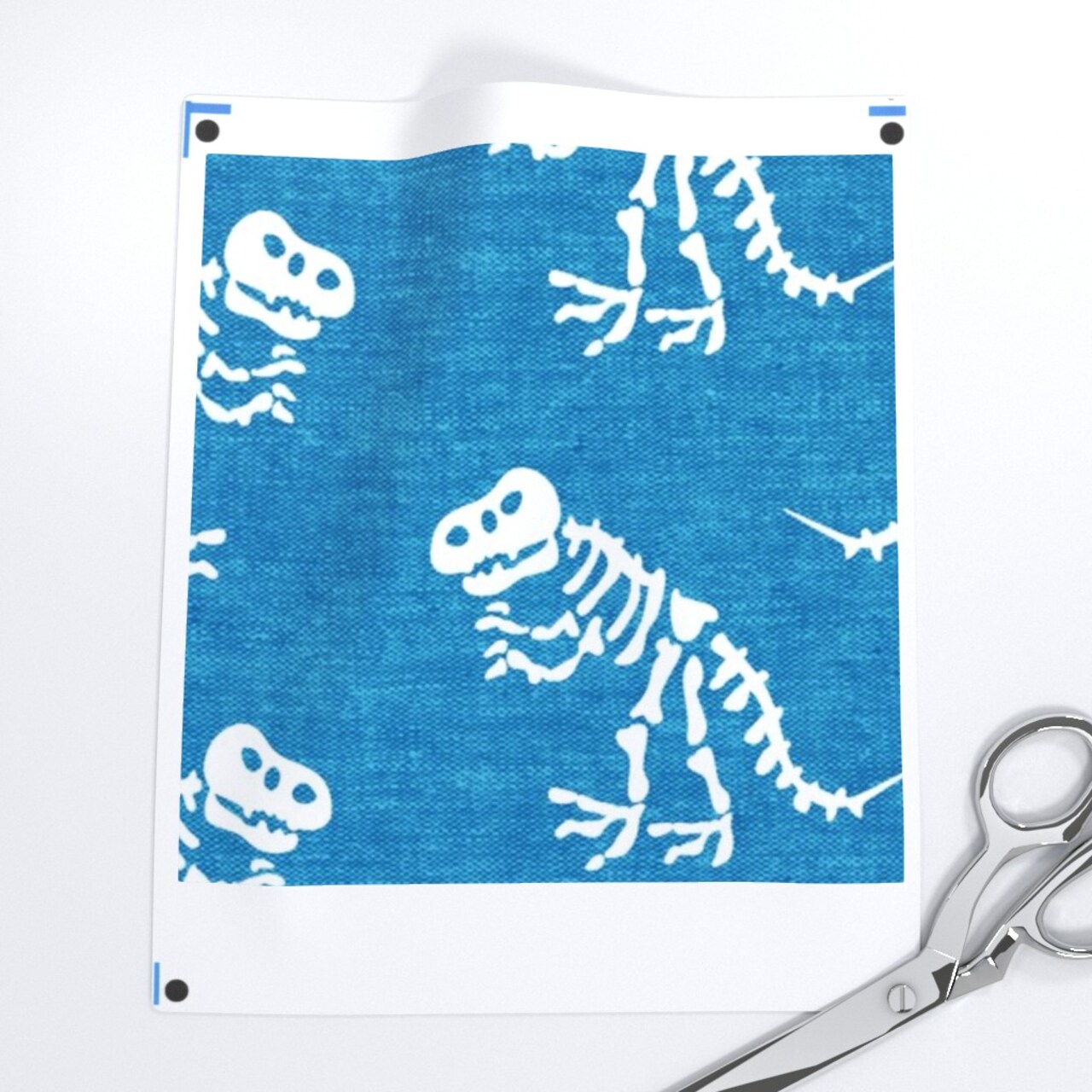 Blue Dinosaur Tyrannosaurus Rex Trex Dino Bones Kid Small Scale Jurassic Custom Printed Fabric by Spoonflower Various Fabrics by the Yard or Fat Quarter